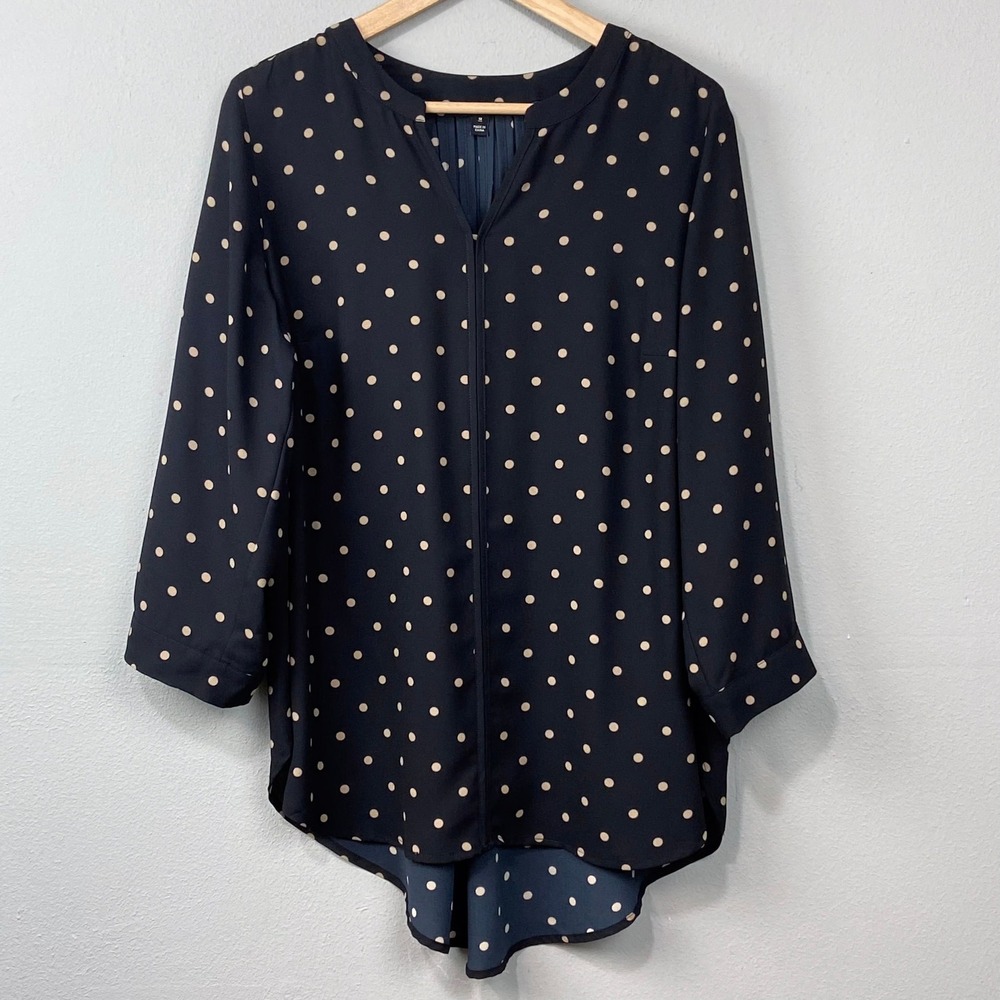 41 Hawthorn Polka Dot V Neck Tunic Blouse Plus Size 1X Black Twee Flowy Cute Top
